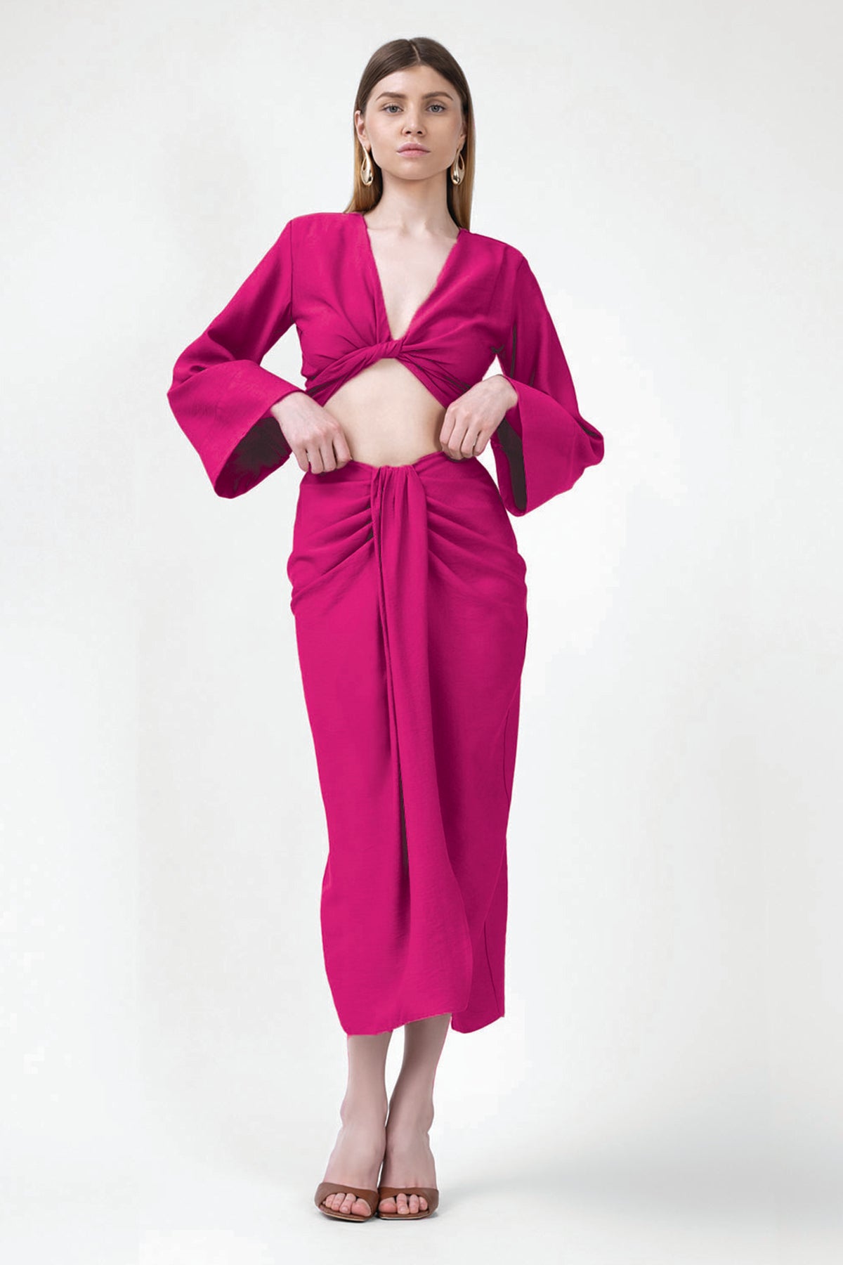 Fuchsia Set With Top And Midi Skirt