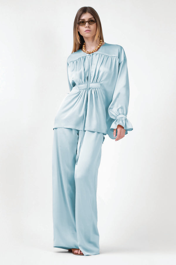 Bleu Matching Set With Blouse With Cuffs And Pants