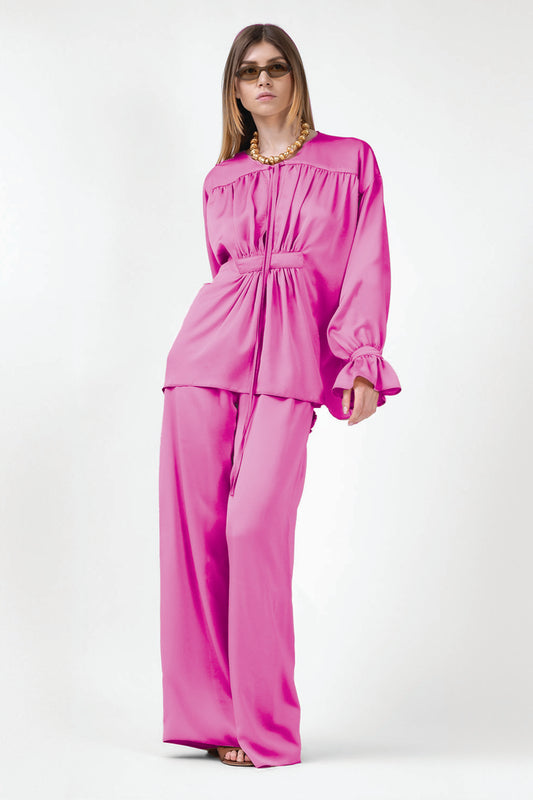 Pink Matching Set With Blouse With Cuffs And Pants