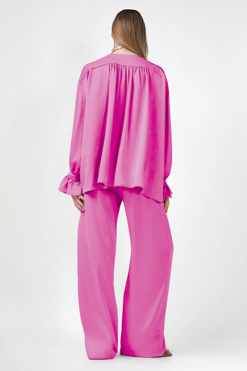 Pink Matching Set With Blouse With Cuffs And Pants