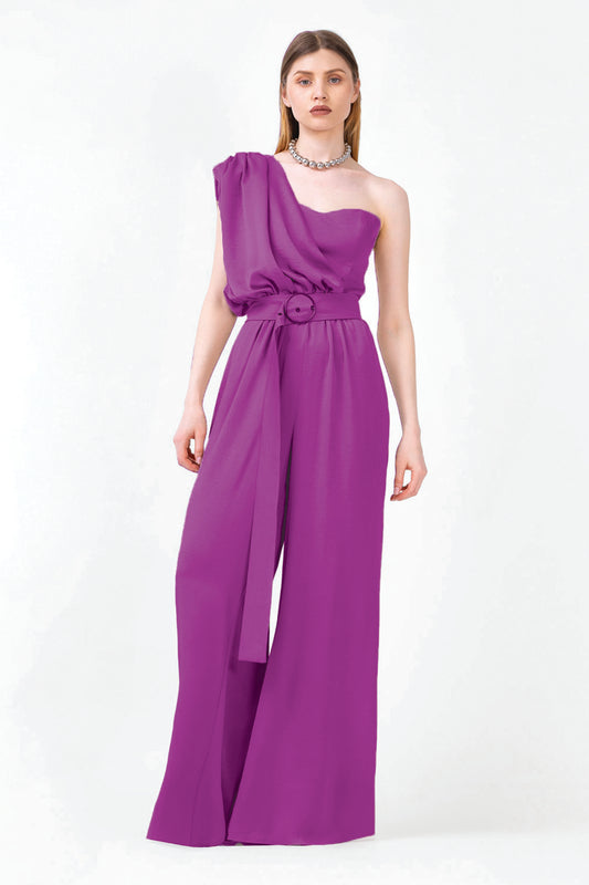 Jumpsuit maxi violet avec ceinture