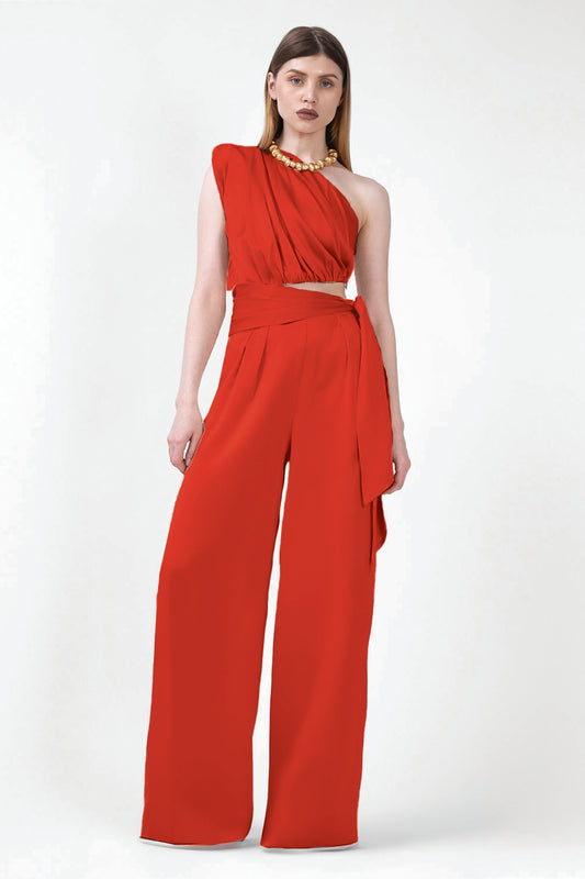 Jumpsuit maxi rouge avec écharpes