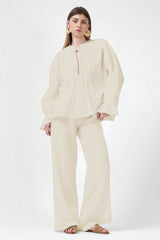 Beige Set With Blouse With Cuffs And Pants