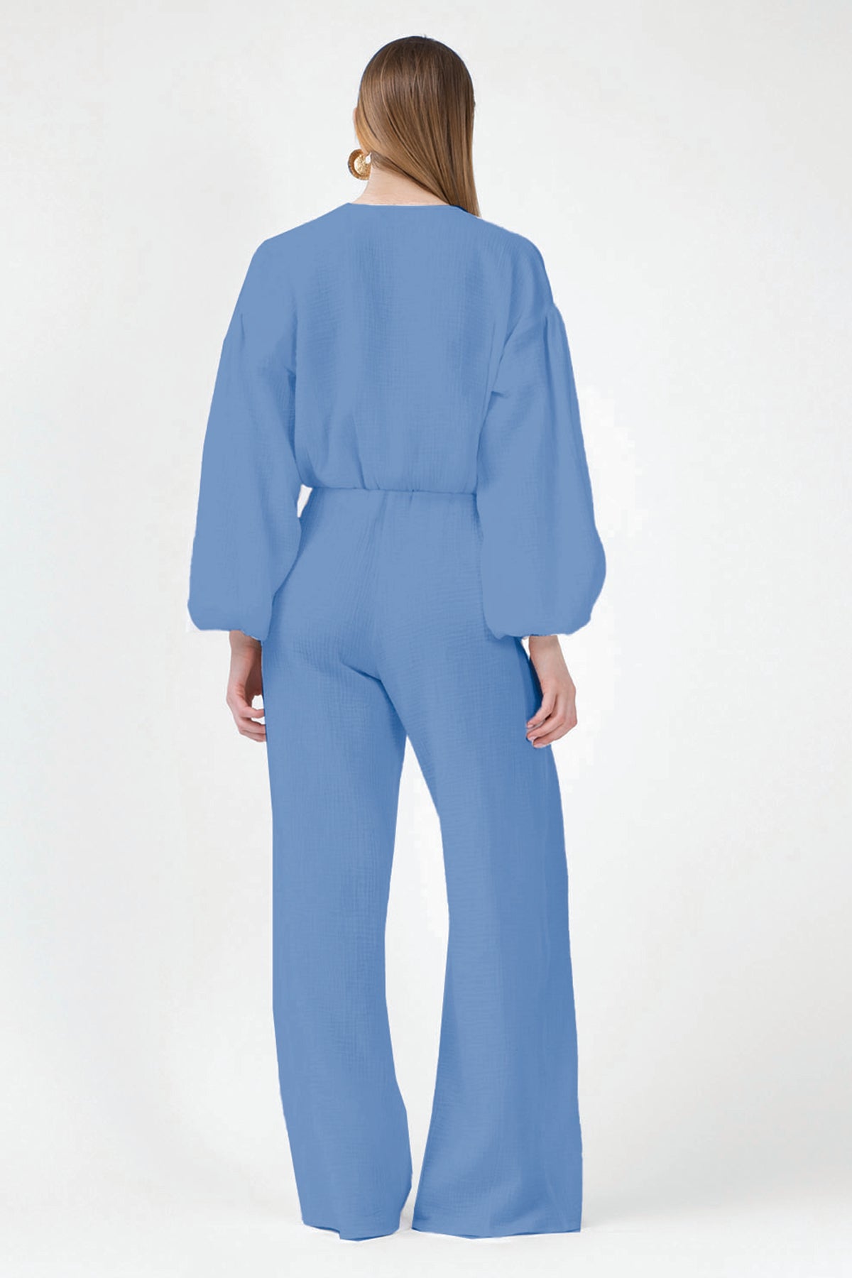 Blue Set With Blouse With Bows And Pants