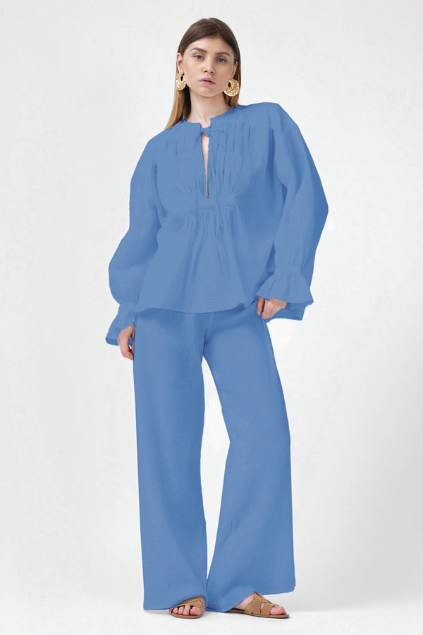 Blue Set With Blouse With Cuffs And Pants