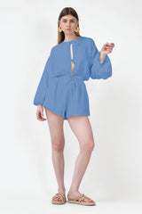 Blue Set With Blouse With Bows And Shorts