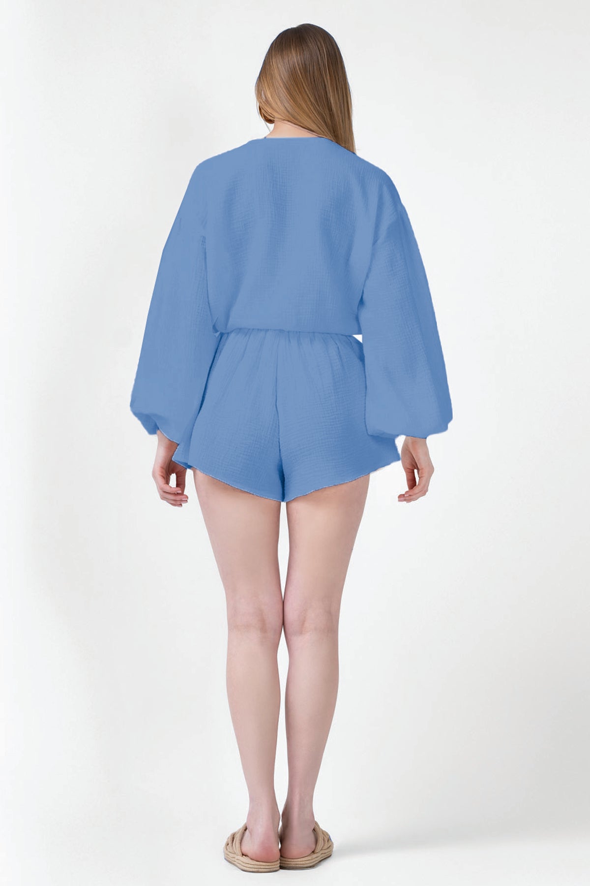 Blue Set With Blouse With Bows And Shorts