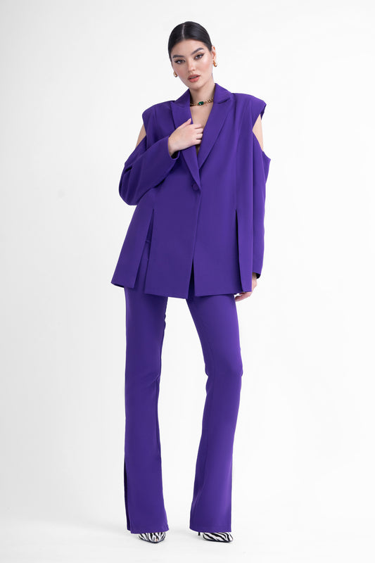 Deep purple suit with cut-outs blazer and slim fit trousers