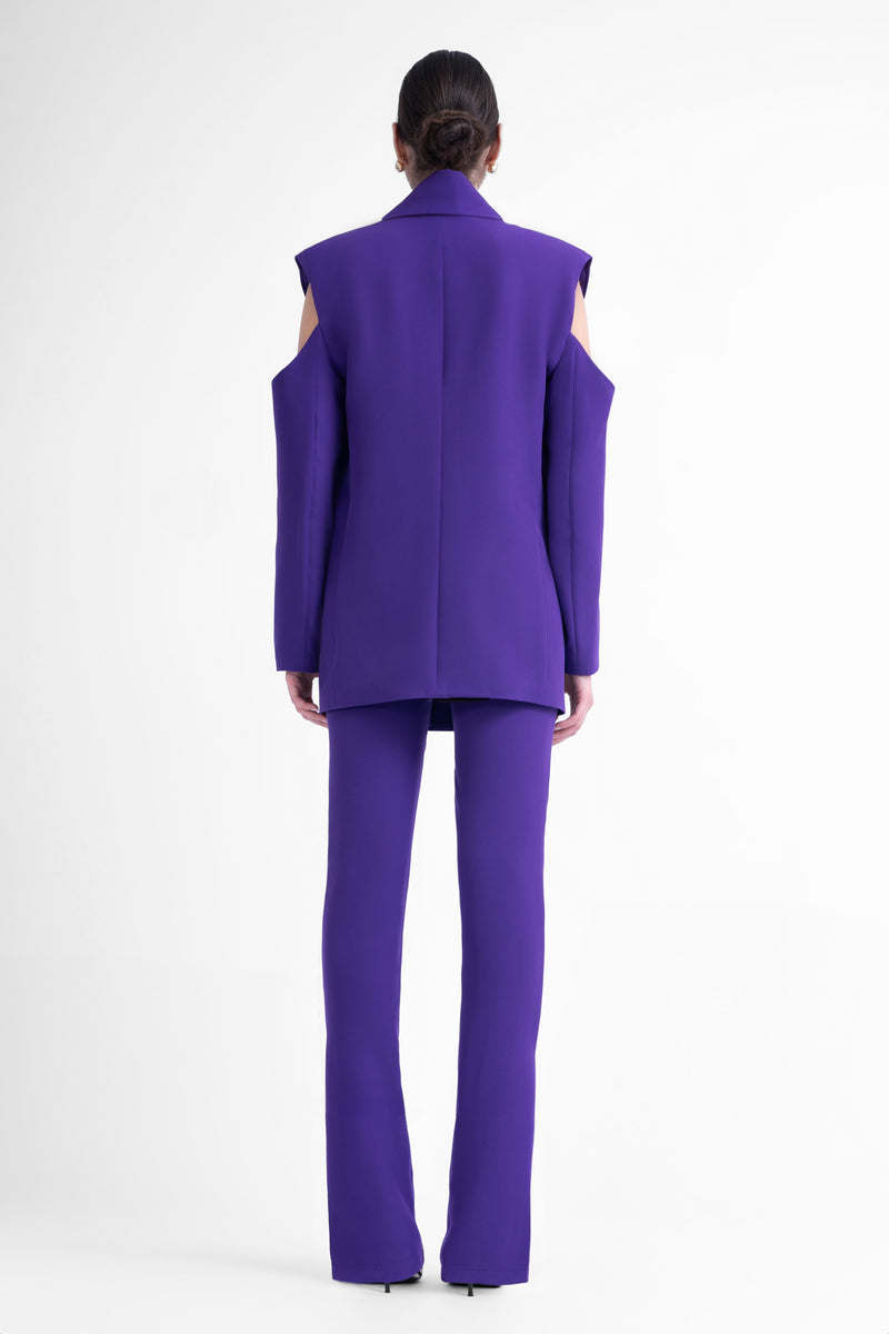 Deep purple suit with cut-outs blazer and slim fit trousers