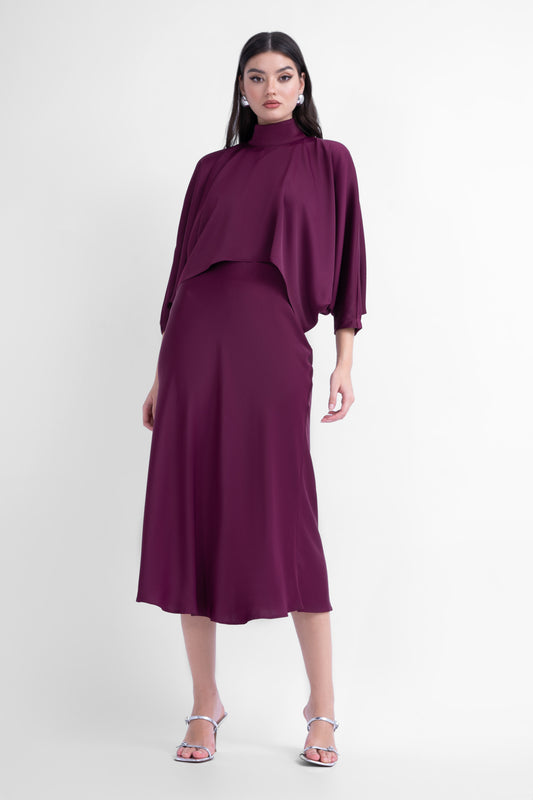 Bluza asimetrica cu guler si nasturi burgundy