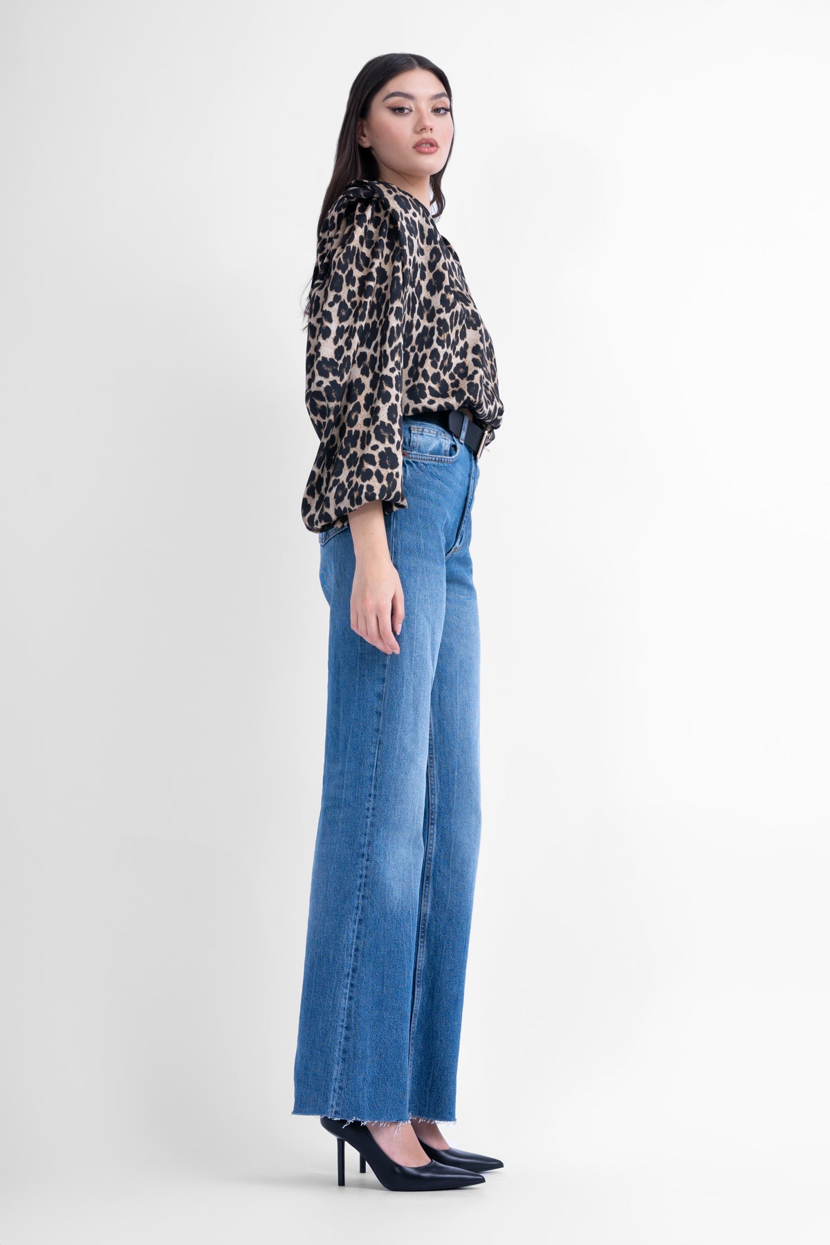 Printed blouse with draping detailing and puffy sleeves