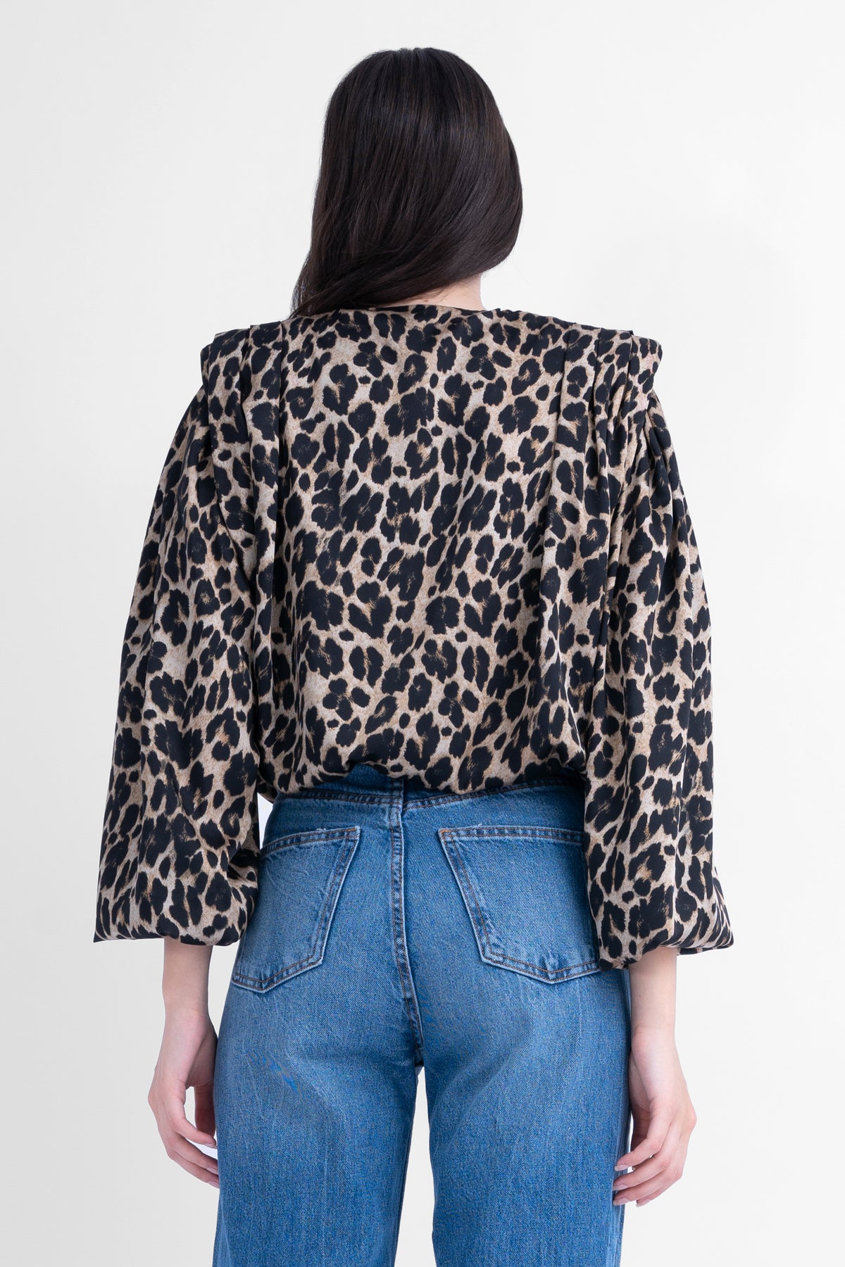 Printed blouse with draping detailing and puffy sleeves