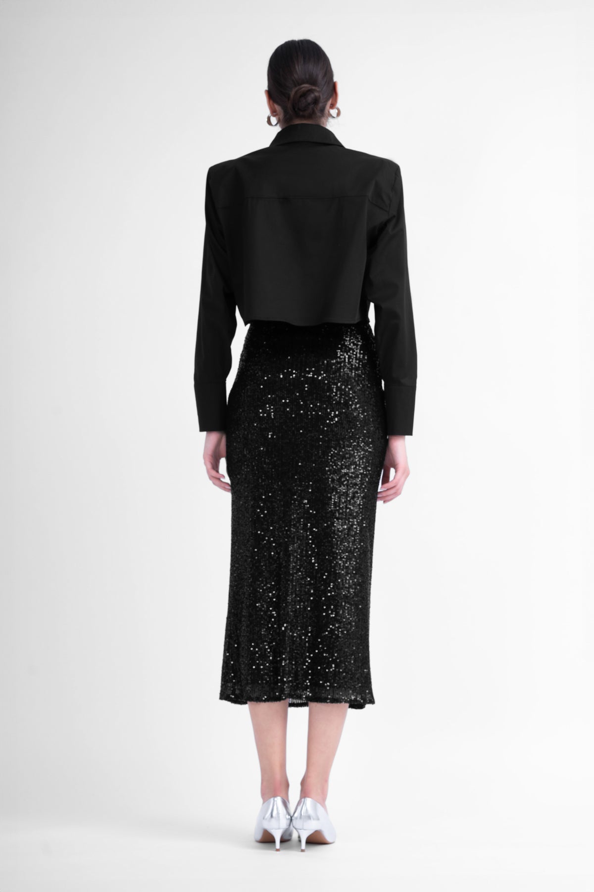 Black sequin midi skirt