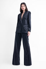 Print Black Leather suit with regular blazer and straight-cut trousers
