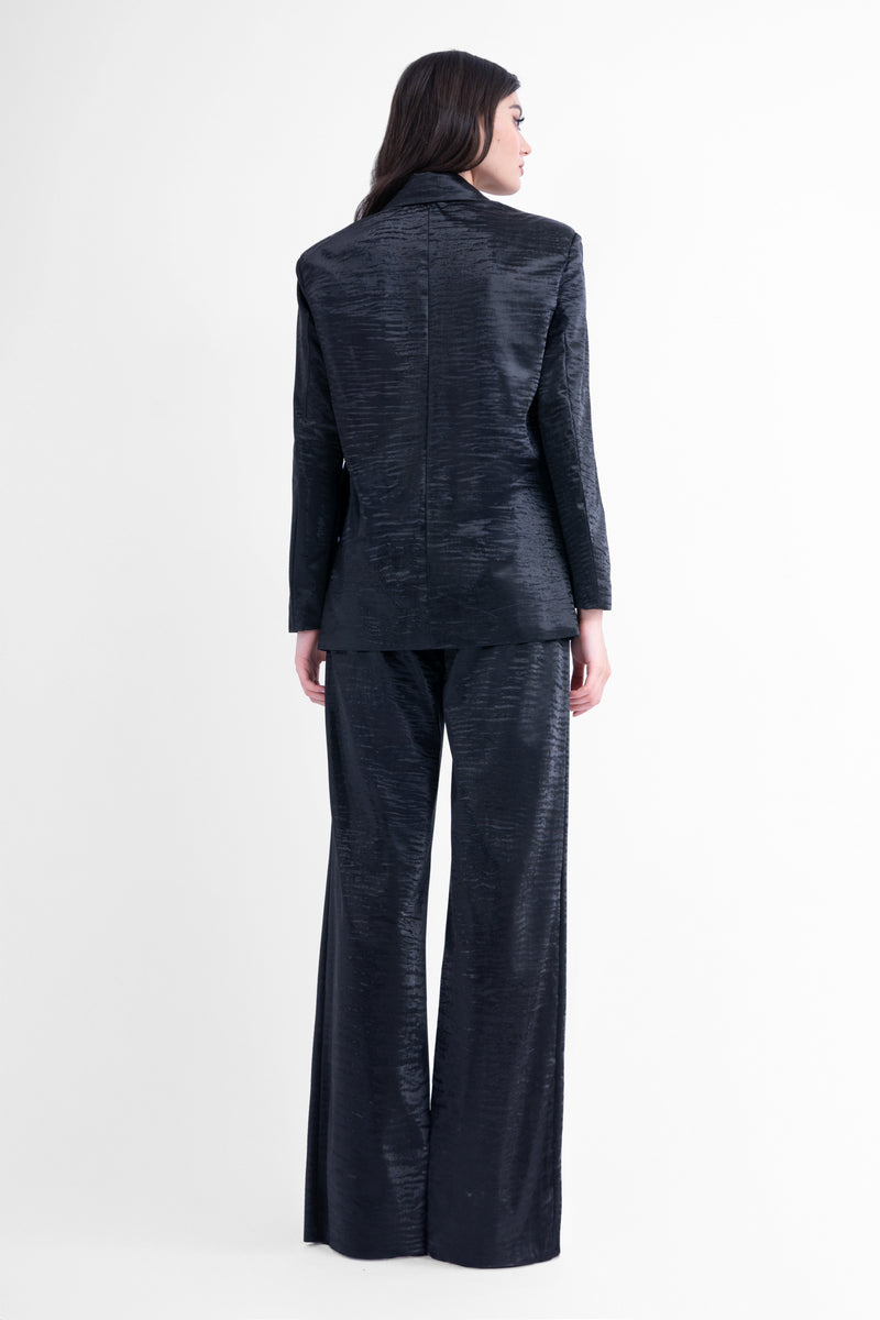 Print Black Leather suit with regular blazer and straight-cut trousers