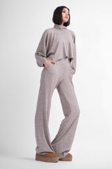 Knitted matching set with blouse and wide leg trousers