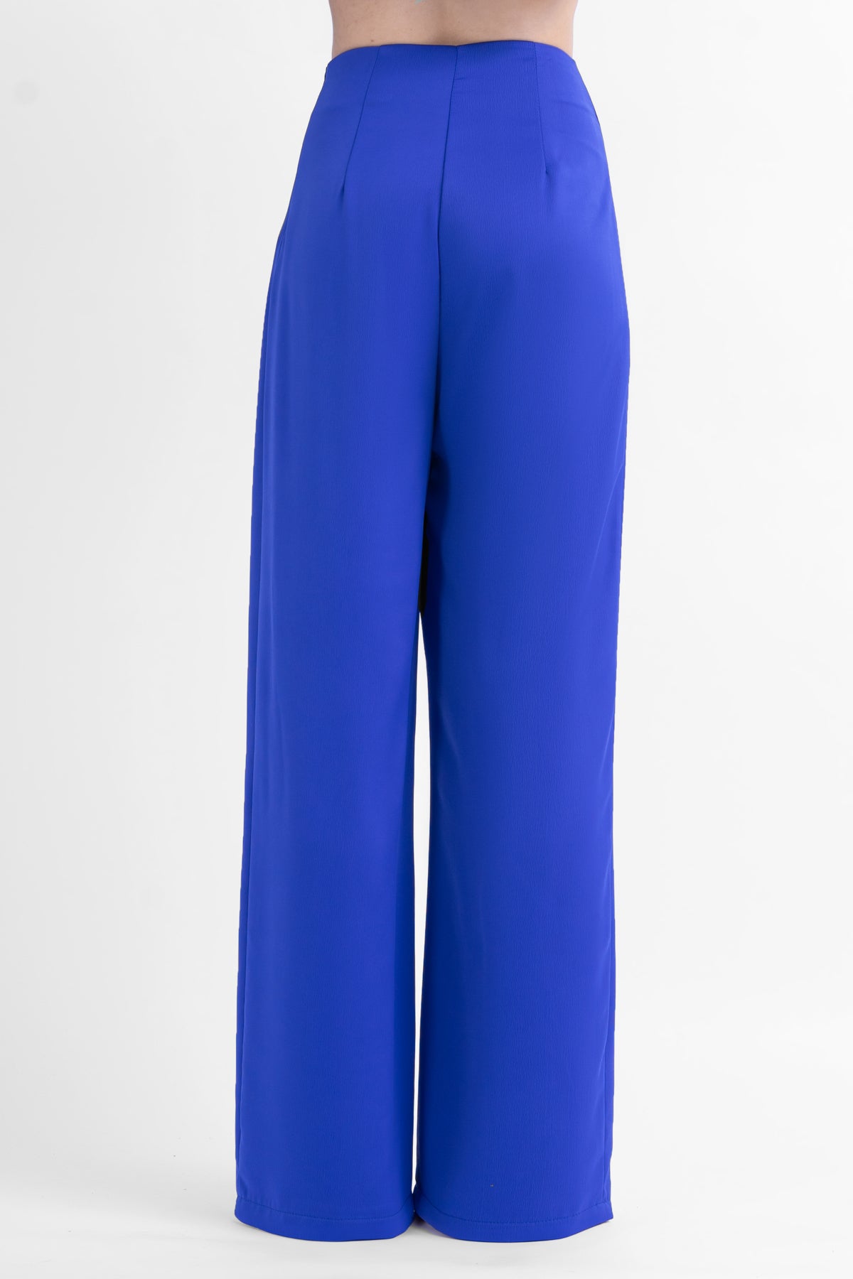 Electric blue set with asymmetrical wide leg trousers with button