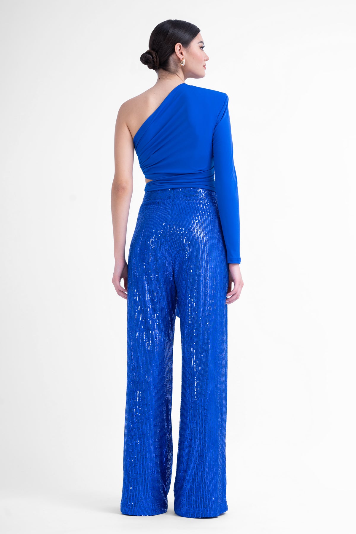 Electric blue asymmetrical top with scarf