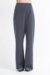 Grey asymmetrical wide leg trousers with button