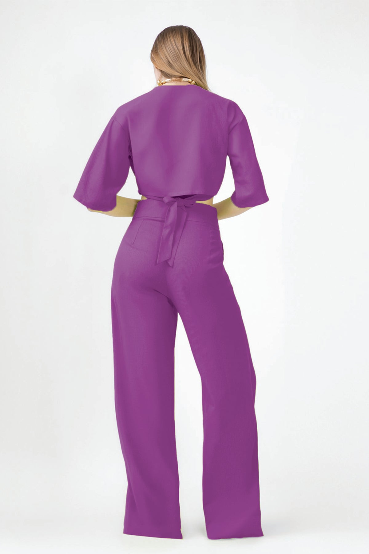 Deep Purple Matching Set with cropped shirt and straight trousers