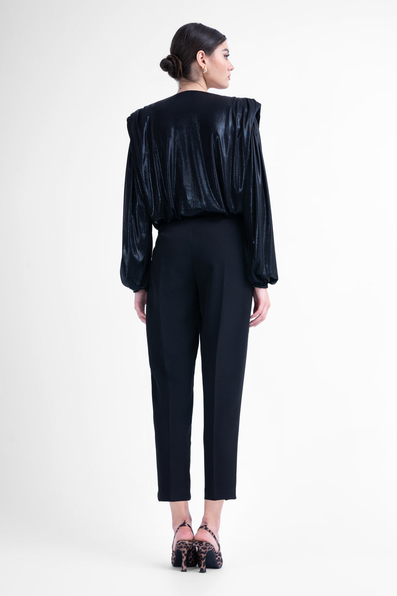 Blouse With Draping Detailing And Puffy Sleeves