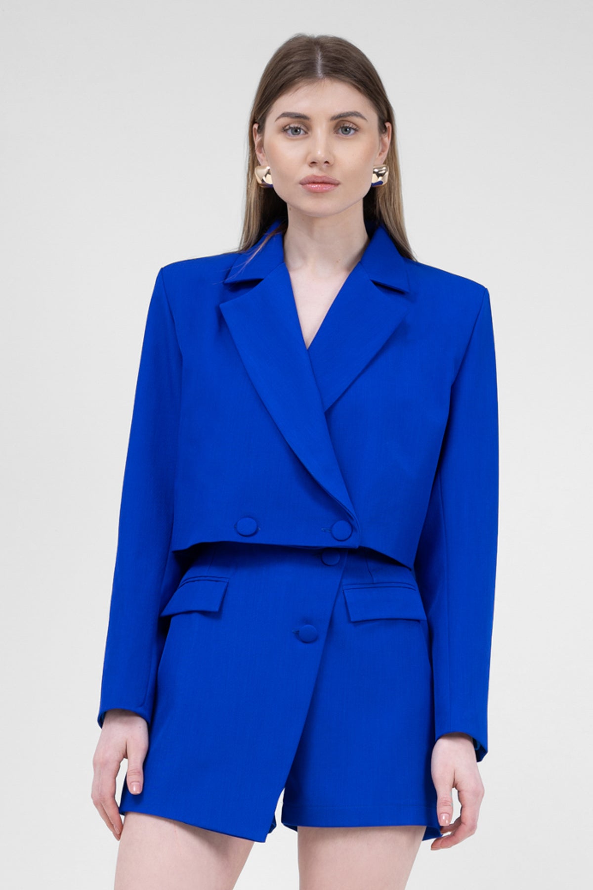 Electric Blue Asymmetrical Skirt With Pockets