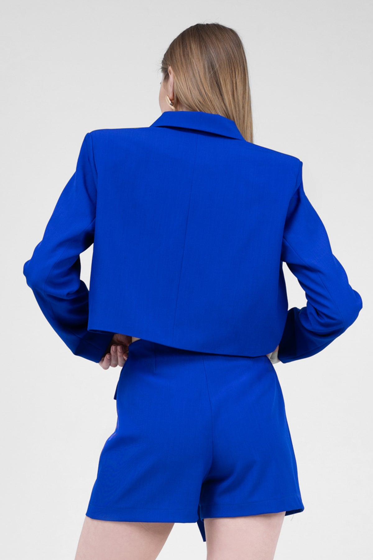 Fusta pantalon asimetrica cu buzunare albastru electric