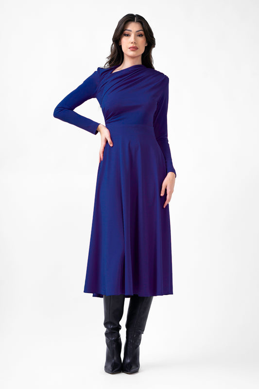 Blue Midi Dress With  Draping