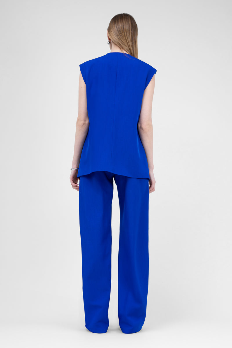 Electric Blue Suit With Oversized Vest And Stripe Detail Trousers