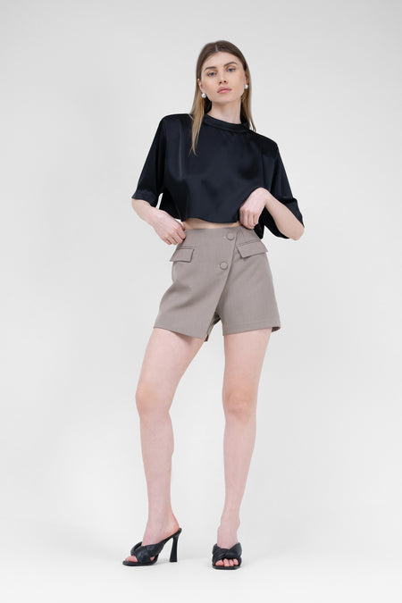 Beige Asymmetrical Skort With Pockets