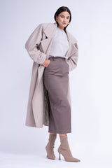 Beige Structured Wool Coat With Oversized Lapels