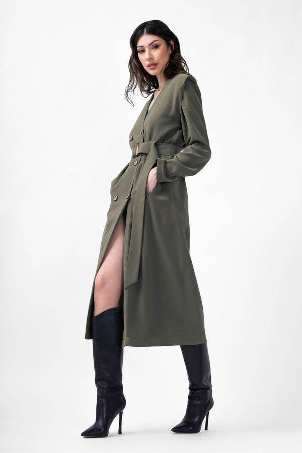 Khaki Midi Trenchjurk