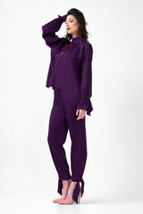 Purple Set With Blouse And Trousers With Bows