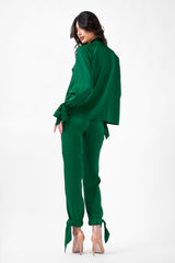 Green Set With Blouse And Trousers With Bows