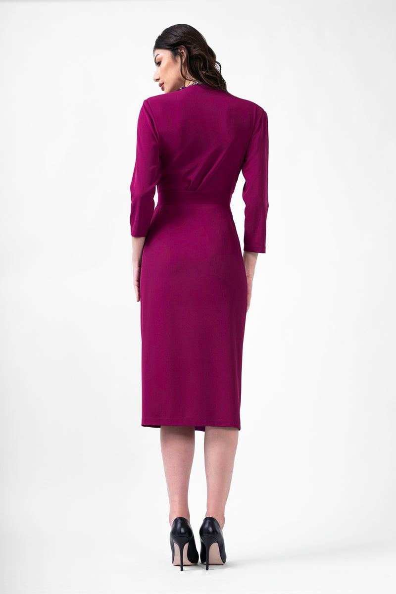 Fuchsia Midi-jurk met plooien en riem