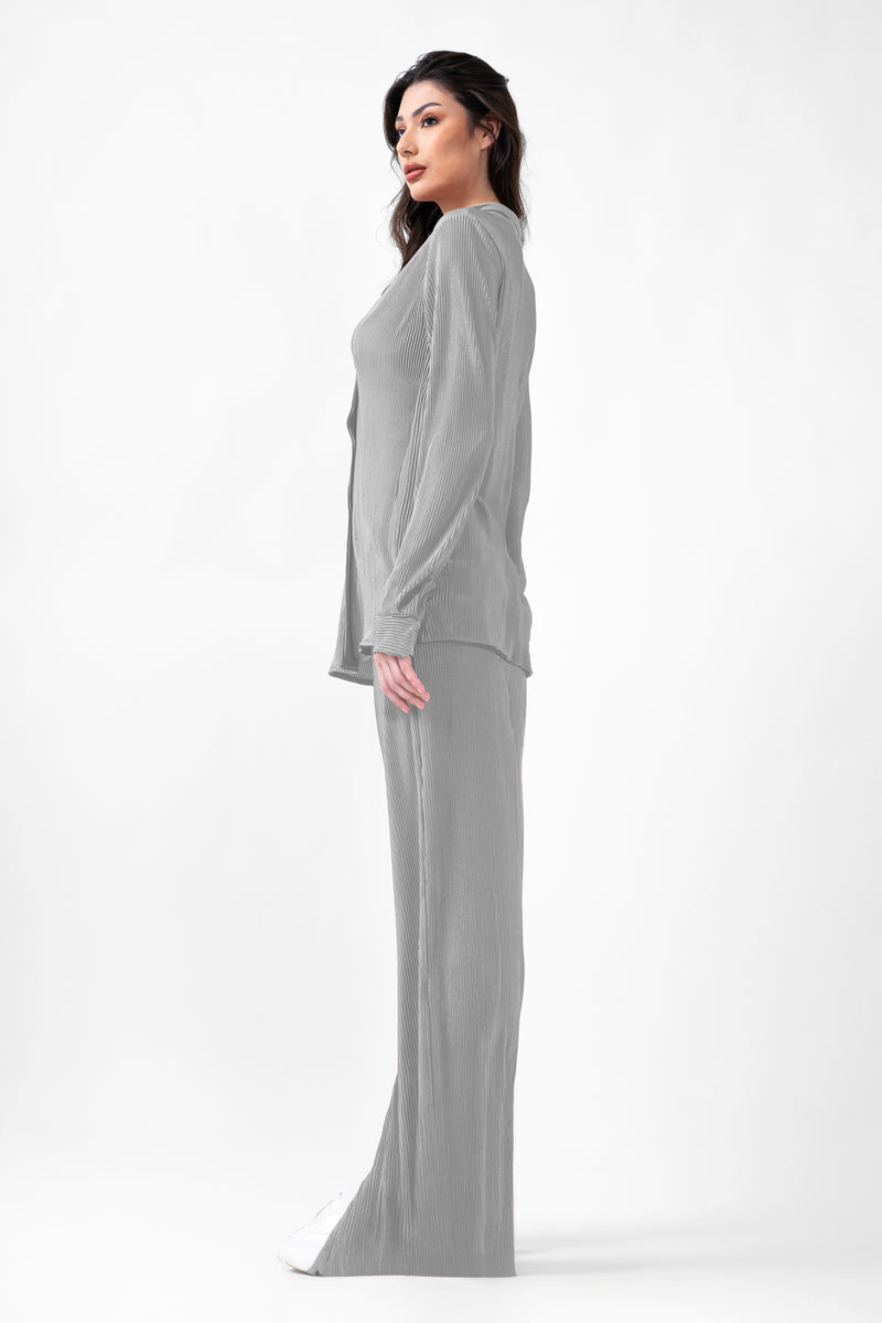 Grey Set With Blouse And Straight Trousers