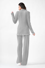 Grey Set With Blouse And Straight Trousers