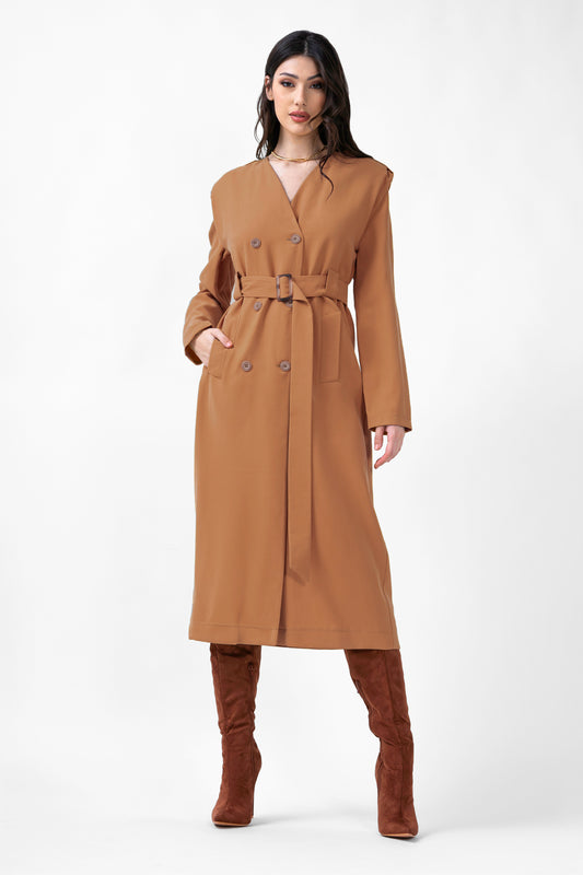 Camel Midi Trench Dress