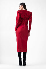 Robe midi rouge avec corset et décolleté en V