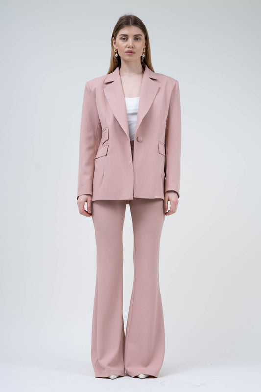 Pastel Pink Suit With Regular Blazer With Double Pocket And Flared Trousers