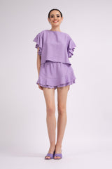 Lilac set with ruffled T-shirt and pants with skirt