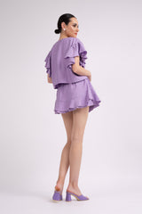 Lilac set with ruffled T-shirt and pants with skirt