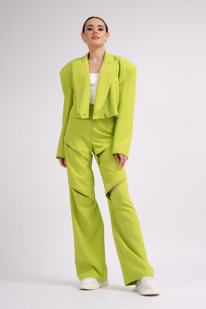 Sacou cropped lime cu umeri construiti 