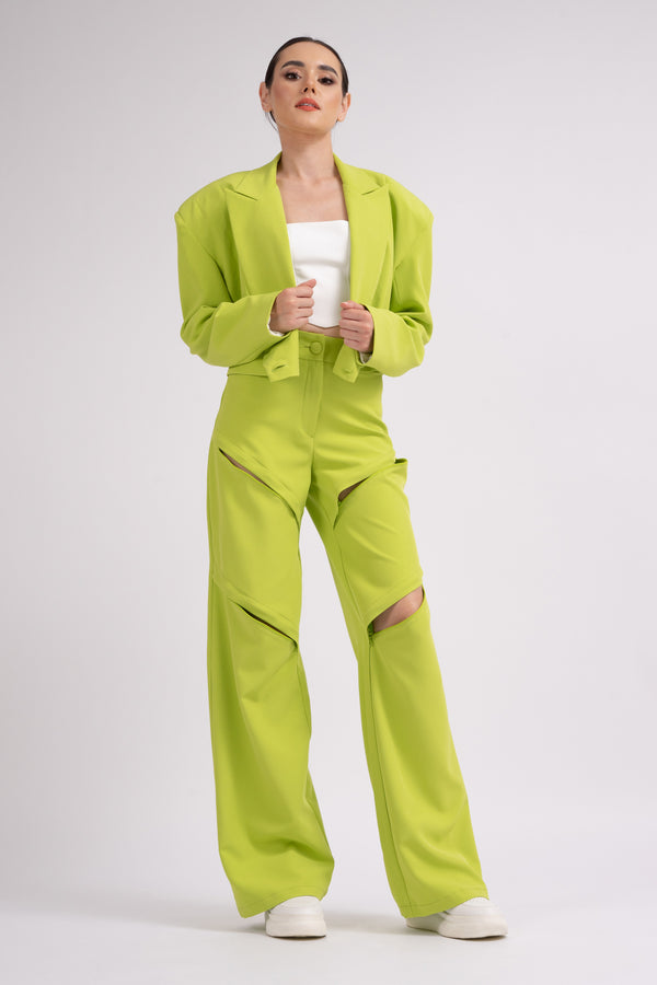 Lime trousers with zippers