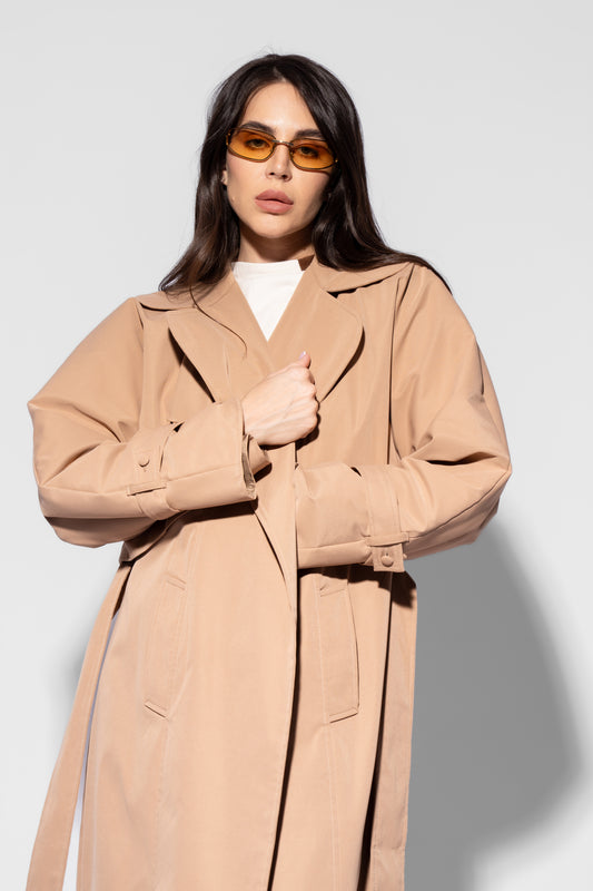 TRENCH COAT CAMEL CU CORDON SI MANECI RAGLAN