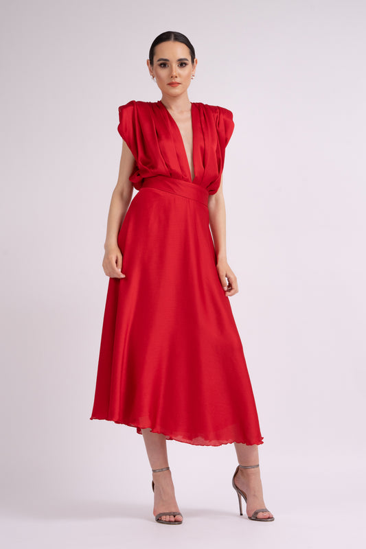 Red midi dress