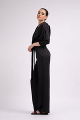 Black set with wrapped top and wide leg trousers