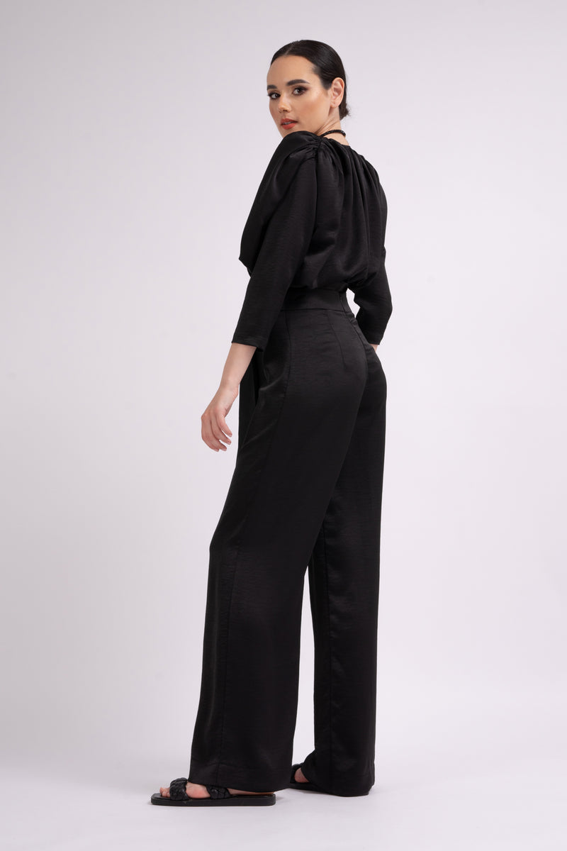 Black set with wrapped top and wide leg trousers