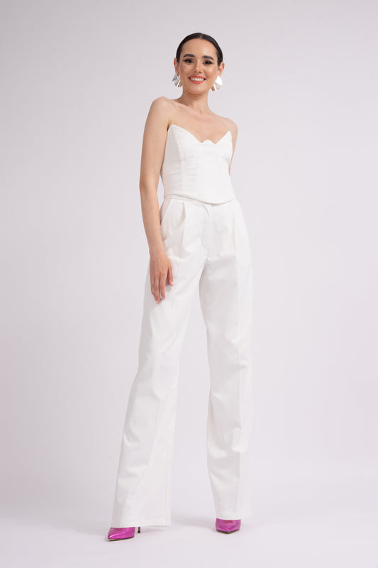 White set with corset and wide leg trousers