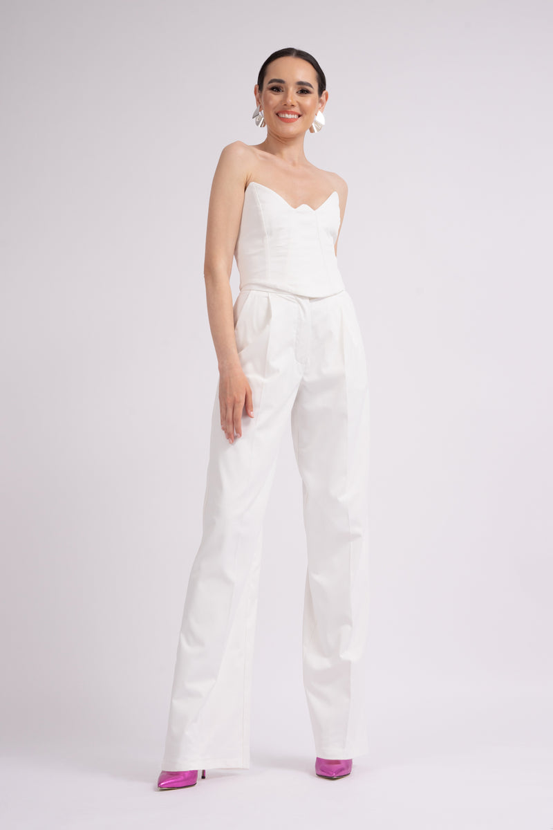 Ensemble blanc avec corset et pantalon large – Bluzat